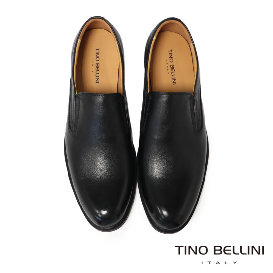 【TINO BELLINI 貝里尼】簡約素面真皮直套款商務紳士男皮鞋HM3T071-1(黑色)