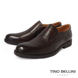 【TINO BELLINI 貝里尼】簡約素面真皮直套款商務紳士男皮鞋HM3T071-6(咖色)