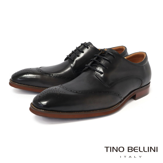 【TINO BELLINI 貝里尼】細緻縫線雕花真皮德比鞋紳士鞋男鞋皮鞋HM3T072-E(灰黑色)