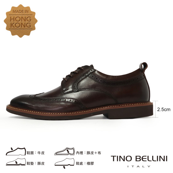 【TINO BELLINI 貝里尼】時尚型男細緻縫線雕花真皮綁帶德比鞋紳士鞋男鞋皮鞋HM3T080-6(深咖啡色)