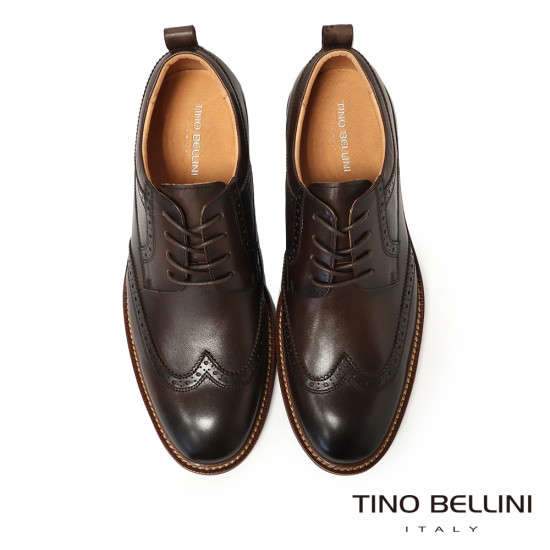 【TINO BELLINI 貝里尼】時尚型男細緻縫線雕花真皮綁帶德比鞋紳士鞋男鞋皮鞋HM3T080-6(深咖啡色)