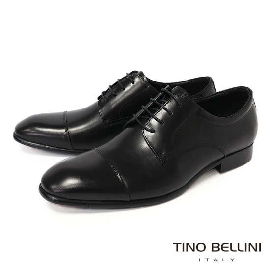 【TINO BELLINI 貝里尼】簡約車縫紋路真皮綁帶德比鞋紳士鞋男鞋皮鞋HM3T081-1(黑色)