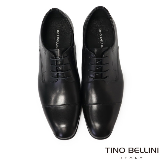 【TINO BELLINI 貝里尼】簡約車縫紋路真皮綁帶德比鞋紳士鞋男鞋皮鞋HM3T081-1(黑色)