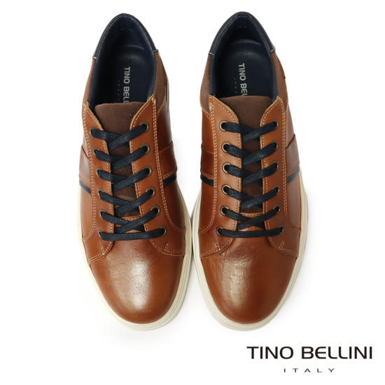 TINO BELLINI 貝里尼 葡萄牙進口 復古紳士海軍藍飾邊真皮運動鞋HM4T024-6(咖色)