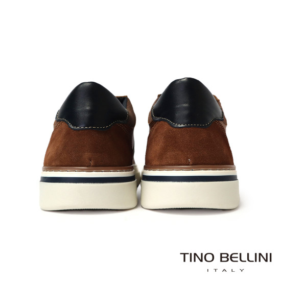 TINO BELLINI 貝里尼 葡萄牙進口 復古紳士海軍藍飾邊真皮運動鞋HM4T024-6(咖色)
