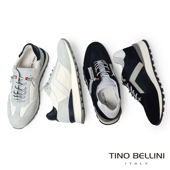 TINO BELLINI 貝里尼 葡萄牙進口 都會風尚麂皮撞色德訓鞋 休閒鞋 HM4T028-0(白色)