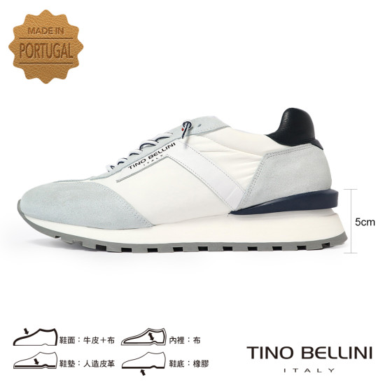TINO BELLINI 貝里尼 葡萄牙進口 都會風尚麂皮撞色德訓鞋 休閒鞋 HM4T028-0(白色)