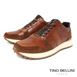 【TINO BELLINI 貝里尼】潮流個性輕量防滑真皮男鞋休閒鞋HM4T030-6(咖色)