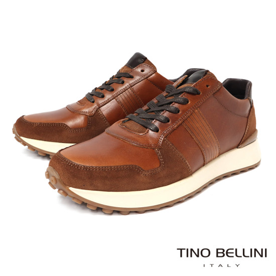 【TINO BELLINI 貝里尼】潮流個性輕量防滑真皮男鞋休閒鞋HM4T030-6(咖色)