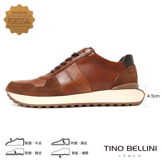 【TINO BELLINI 貝里尼】潮流個性輕量防滑真皮男鞋休閒鞋HM4T030-6(咖色)