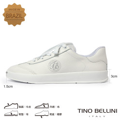 TINO BELLINI 貝里尼 巴西進口 簡約 復古 真皮 休閒 德訓鞋 LB0T027-0(白色)