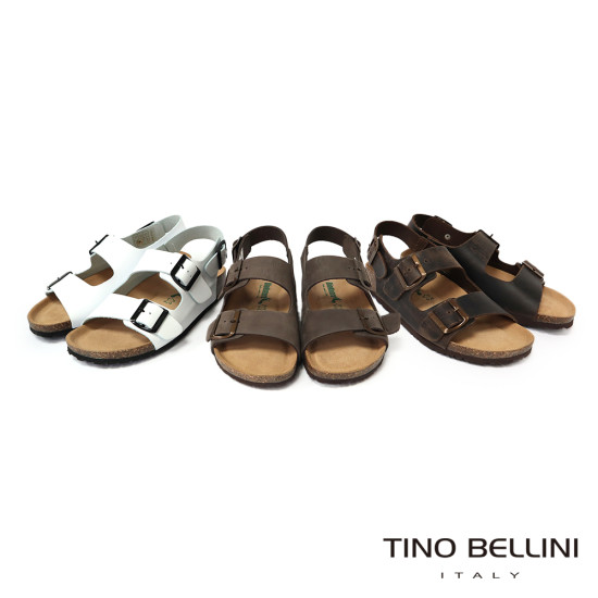 TINO BELLINI 貝里尼 歐洲進口 BIONATURA 腳床舒適鞋 真皮 軟木軟底 涼拖鞋 FSJB001-0(白色)