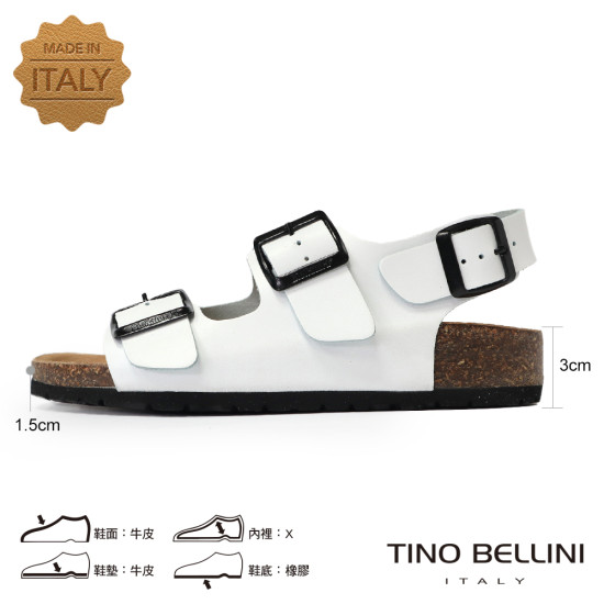 TINO BELLINI 貝里尼 歐洲進口 BIONATURA 腳床舒適鞋 真皮 軟木軟底 涼拖鞋 FSJB001-0(白色)