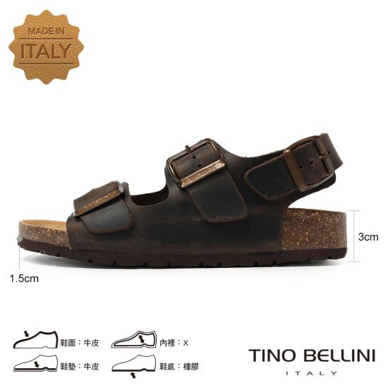 TINO BELLINI 貝里尼 歐洲進口 BIONATURA 腳床舒適鞋 真皮 軟木軟底 涼拖鞋 FSJB001-W(咖瘋色)