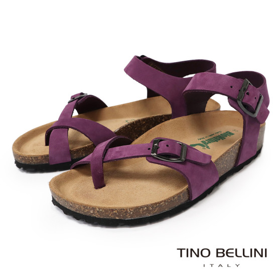 TINO BELLINI 貝里尼 歐洲進口 BIONATURA 腳床舒適鞋 真皮 軟木軟底 夾腳 涼拖鞋 FSJB002-8(紫色)