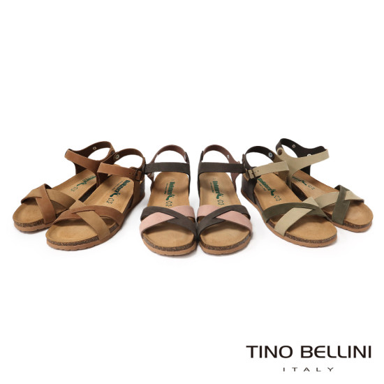 TINO BELLINI 貝里尼 歐洲進口 BIONATURA 腳床舒適鞋 真皮 交叉造型 軟木軟底 涼拖鞋 FSNB002-7(粉色)