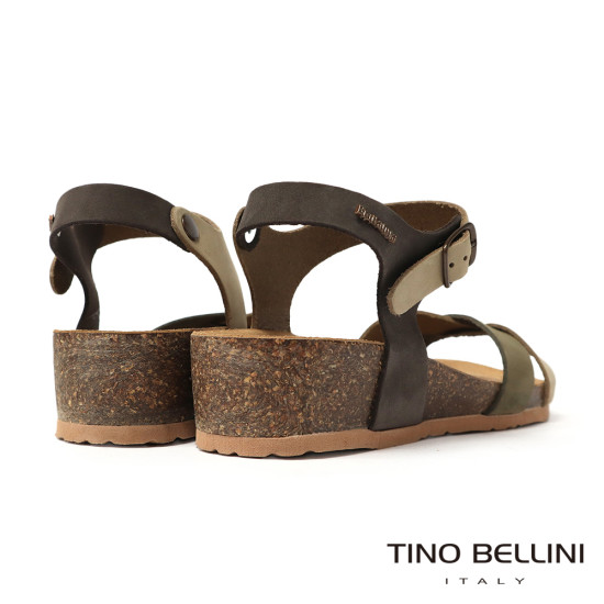 TINO BELLINI 貝里尼 歐洲進口 BIONATURA 腳床舒適鞋 真皮 交叉造型 軟木軟底 涼拖鞋 FSNB002-5(綠色)