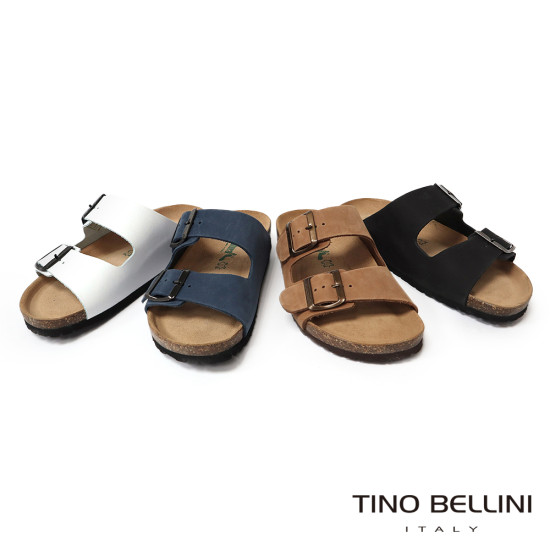 TINO BELLINI 貝里尼 歐洲進口 BIONATURA 腳床舒適鞋 真皮 雙飾扣造型 軟木軟底 拖鞋FSQB001-0
