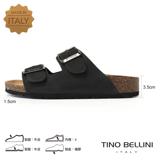 TINO BELLINI 貝里尼 歐洲進口 BIONATURA 腳床舒適鞋 真皮 雙飾扣造型 軟木軟底 拖鞋FSQB001-1