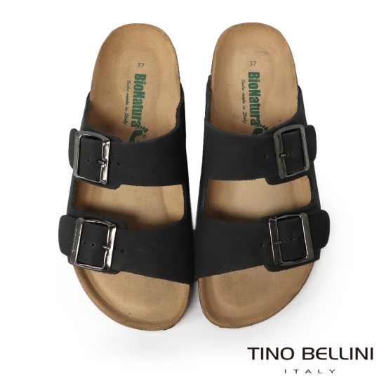 TINO BELLINI 貝里尼 歐洲進口 BIONATURA 腳床舒適鞋 真皮 雙飾扣造型 軟木軟底 拖鞋FSQB001-1