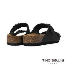 TINO BELLINI 貝里尼 歐洲進口 BIONATURA 腳床舒適鞋 真皮 雙飾扣造型 軟木軟底 拖鞋FSQB001-1