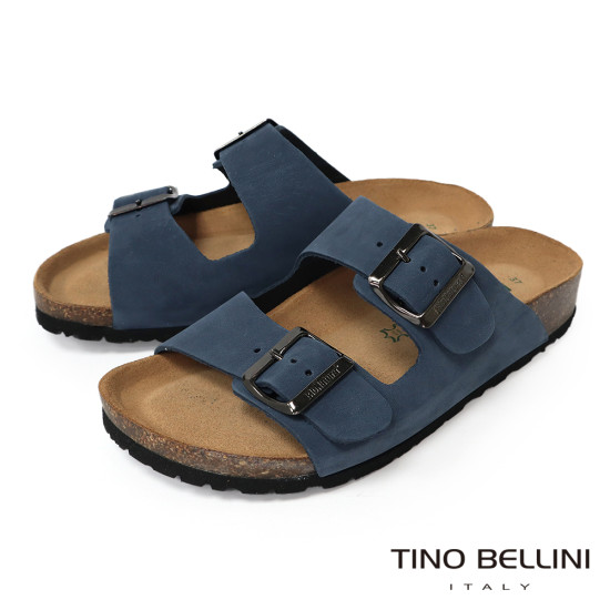TINO BELLINI 貝里尼 歐洲進口 BIONATURA 腳床舒適鞋 真皮 雙飾扣造型 軟木軟底 拖鞋FSQB001-4