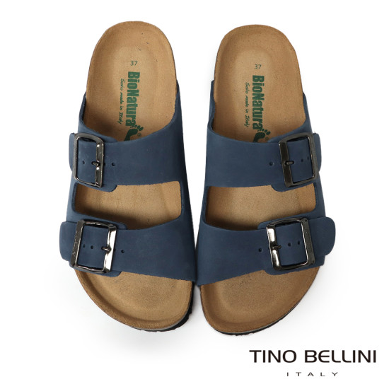 TINO BELLINI 貝里尼 歐洲進口 BIONATURA 腳床舒適鞋 真皮 雙飾扣造型 軟木軟底 拖鞋FSQB001-4