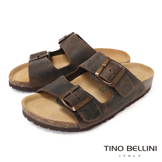 TINO BELLINI 貝里尼 歐洲進口 BIONATURA 腳床舒適鞋 真皮 雙飾扣造型 軟木軟底 拖鞋FSQB001-6