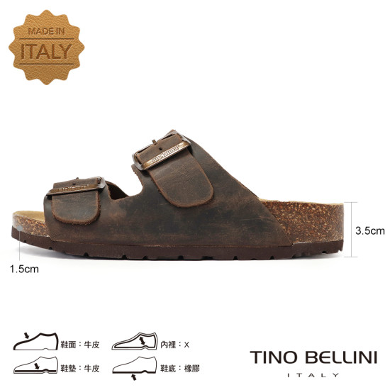 TINO BELLINI 貝里尼 歐洲進口 BIONATURA 腳床舒適鞋 真皮 雙飾扣造型 軟木軟底 拖鞋FSQB001-6