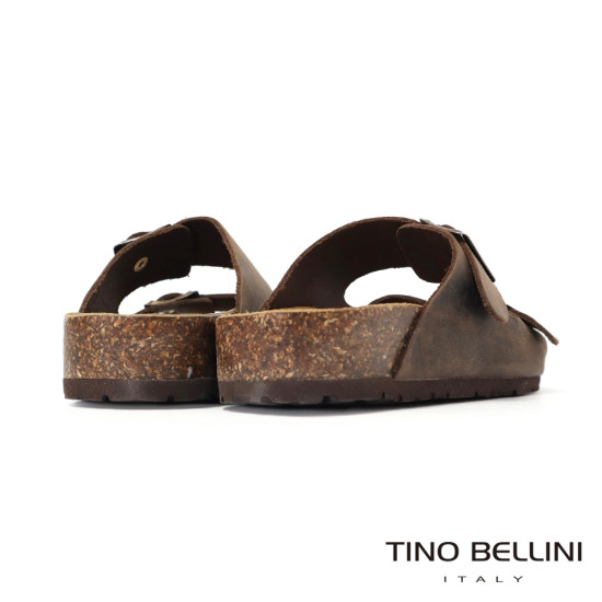 TINO BELLINI 貝里尼 歐洲進口 BIONATURA 腳床舒適鞋 真皮 雙飾扣造型 軟木軟底 拖鞋FSQB001-6