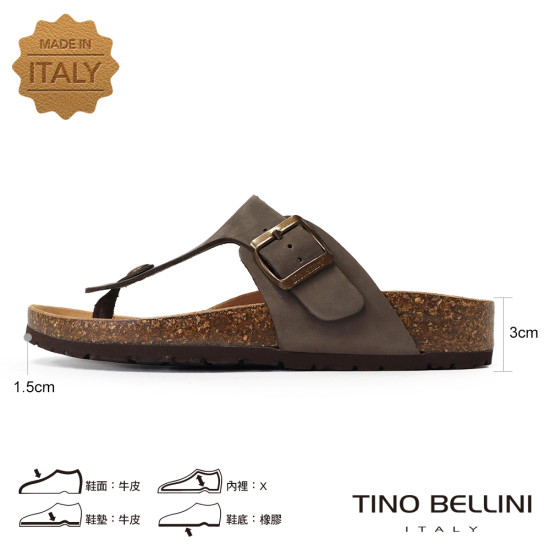 TINO BELLINI 貝里尼 歐洲進口 BIONATURA 腳床舒適鞋 真皮 飾扣造型 軟木軟底 夾腳拖鞋FSQB003-6