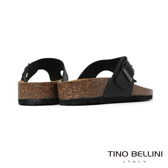 TINO BELLINI 貝里尼 歐洲進口 BIONATURA 腳床舒適鞋 真皮 飾扣造型 軟木軟底 夾腳拖鞋 FSQB003-U(黑瘋色)