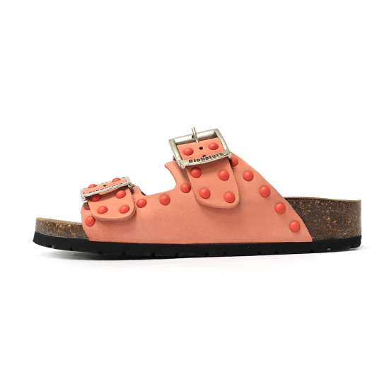 TINO BELLINI 貝里尼 歐洲進口 BIONATURA 腳床舒適鞋 真皮 鉚釘造型 軟木軟底 拖鞋 FSQB007-Q(橘色)