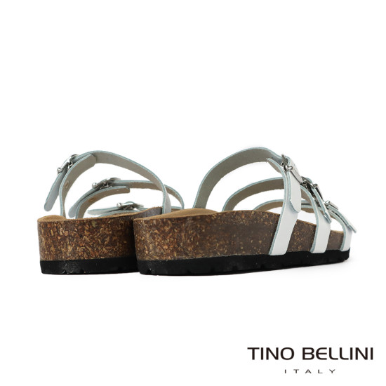 TINO BELLINI 貝里尼 歐洲進口 BIONATURA 腳床舒適鞋 真皮 3飾扣 細帶造型 軟木軟底 拖鞋 FSQB011-0(白色)