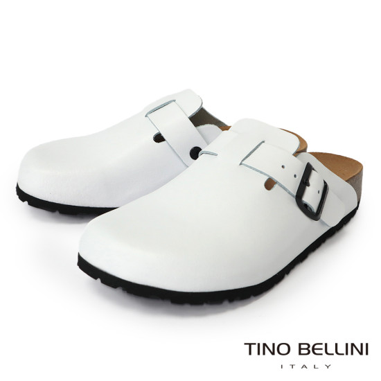 TINO BELLINI 貝里尼 歐洲進口 BIONATURA 腳床舒適鞋 真皮 經典造型 軟木軟底 拖鞋 FZ0B001-0(白色)