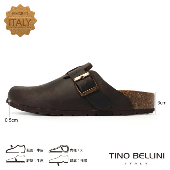 TINO BELLINI 貝里尼 歐洲進口 BIONATURA 腳床舒適鞋 真皮 經典造型 軟木軟底 拖鞋 FZ0B001-6(咖色)