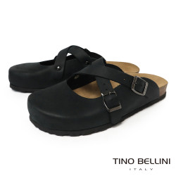 	TINO BELLINI 貝里尼 阿爾巴尼亞進口 BIONATURA 交叉造型 軟木軟底 拖鞋 FZ0B005-1(黑色)