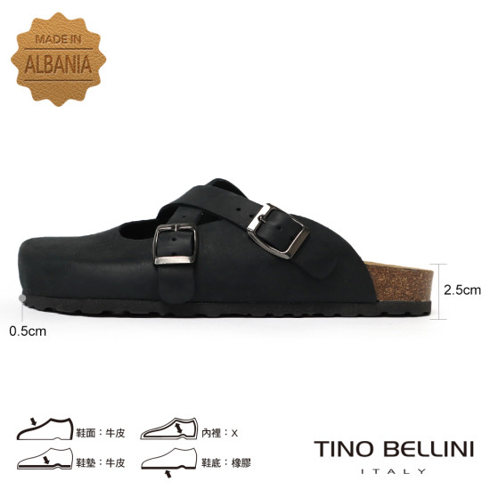 	TINO BELLINI 貝里尼 阿爾巴尼亞進口 BIONATURA 交叉造型 軟木軟底 拖鞋 FZ0B005-1(黑色)
