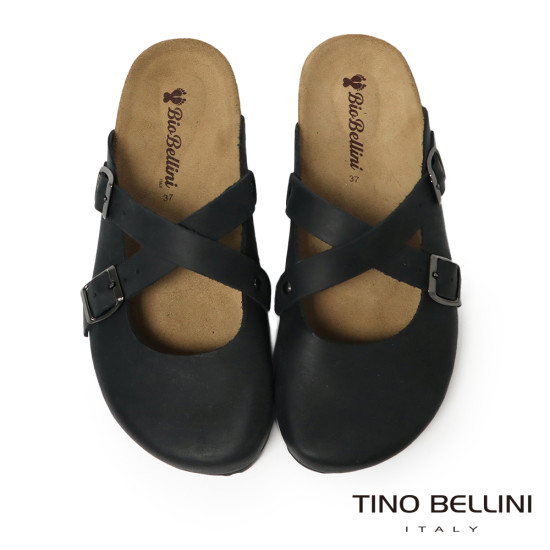 	TINO BELLINI 貝里尼 阿爾巴尼亞進口 BIONATURA 交叉造型 軟木軟底 拖鞋 FZ0B005-1(黑色)