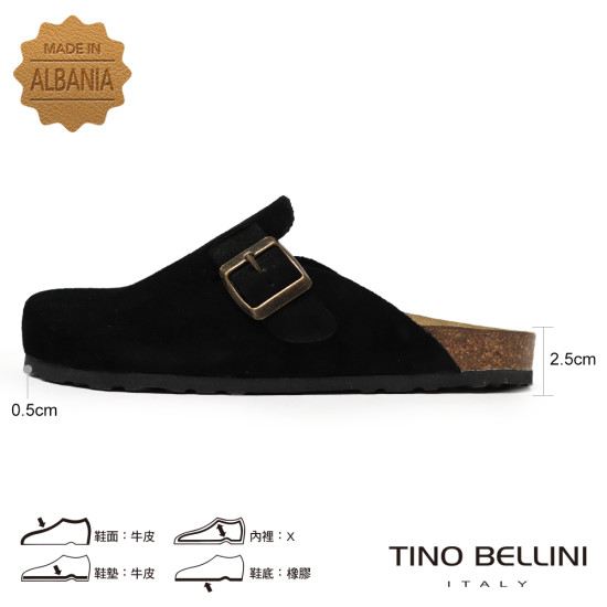 TINO BELLINI 貝里尼 歐洲進口 BIONATURA 腳床舒適鞋 經典造型 繽紛系列 軟木軟底 拖鞋 FZ0B006-1(黑色)