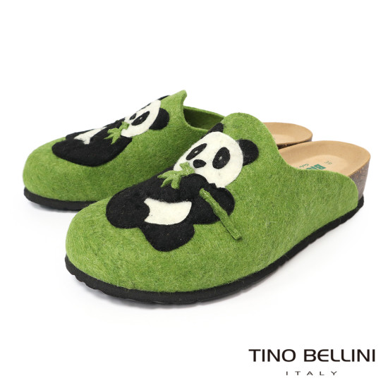 TINO BELLINI 貝里尼 義大利進口 BIONATURA 羊毛氈 熊貓 軟木軟底 勃肯 拖鞋 FZ4B004-5(綠色)