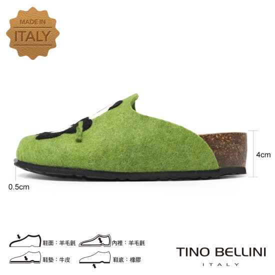 TINO BELLINI 貝里尼 義大利進口 BIONATURA 羊毛氈 熊貓 軟木軟底 勃肯 拖鞋 FZ4B004-5(綠色)