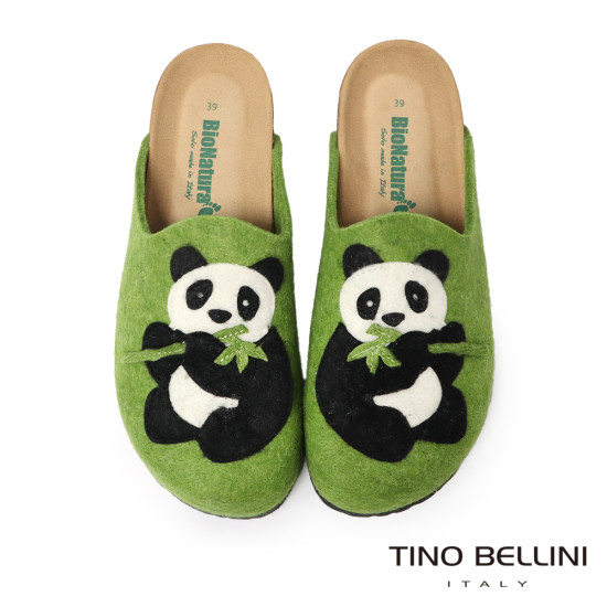 TINO BELLINI 貝里尼 義大利進口 BIONATURA 羊毛氈 熊貓 軟木軟底 勃肯 拖鞋 FZ4B004-5(綠色)