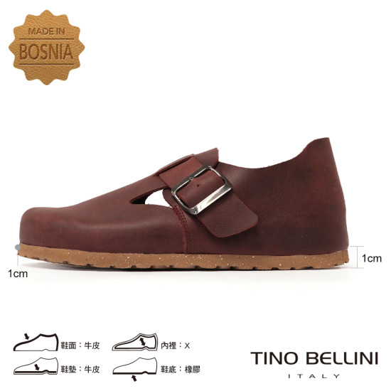 TINO BELLINI 貝里尼 阿爾巴尼亞進口 BIONATURA 飾扣造型  軟木軟底 勃肯 休閒鞋 FZCB002-A(酒紅色)