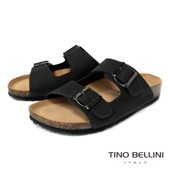 TINO BELLINI 貝里尼 歐洲進口 BIONATURA 腳床舒適鞋 男款 雙飾扣造型 軟木軟底 拖鞋HM0B002A-1