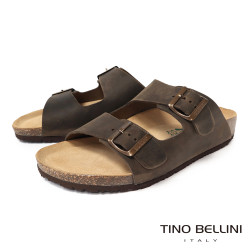 TINO BELLINI 貝里尼 義大利進口 BIONATURA 男款 雙飾扣造型 軟木軟底 勃肯 拖鞋 HM0B002A-6(咖色)