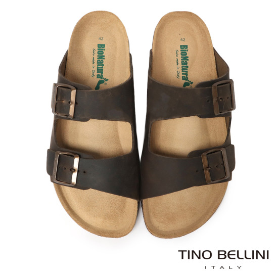TINO BELLINI 貝里尼 義大利進口 BIONATURA 男款 雙飾扣造型 軟木軟底 勃肯 拖鞋 HM0B002A-6(咖色)