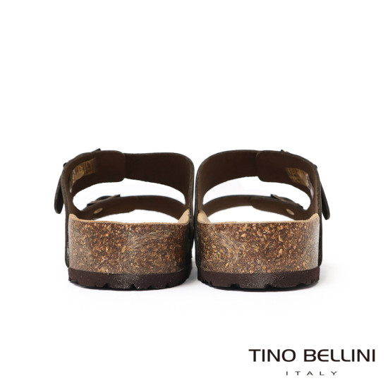 TINO BELLINI 貝里尼 義大利進口 BIONATURA 男款 雙飾扣造型 軟木軟底 勃肯 拖鞋 HM0B002A-6(咖色)