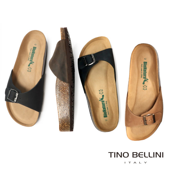 TINO BELLINI 貝里尼 義大利進口 BIONATURA 男款 真皮 軟木軟底 勃肯 拖鞋 HM0B003-9(駝色)