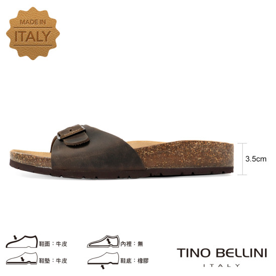 TINO BELLINI 貝里尼 歐洲進口 BIONATURA 腳床舒適鞋 男款 真皮 軟木軟底 拖鞋 HM0B003-6(咖色)